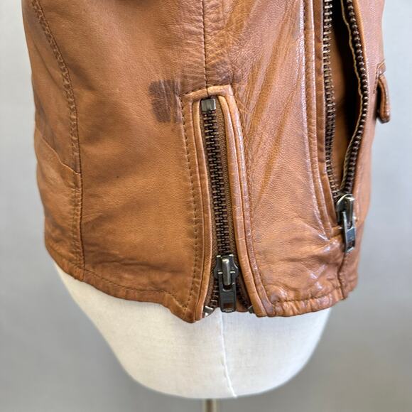 Muubaa Lynn Tan Brown Sleeveless Leather Biker moto jacket vest US Size 6 UK 10 - Picture 8 of 15